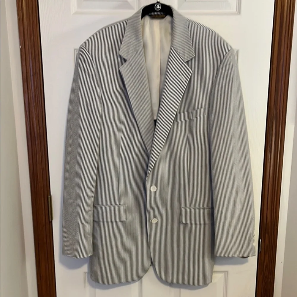 Brooks Brothers Men’s Light Blue & White Seersucker Blazer Sports Coat Jacket